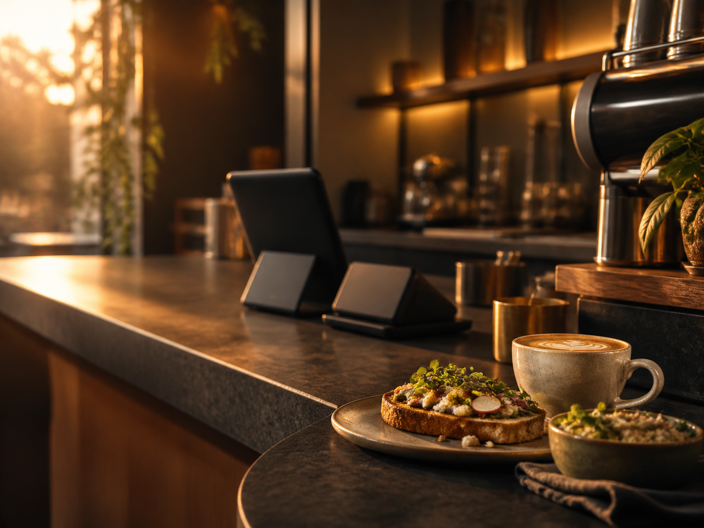 Independent café counter prepared for modern digital operations