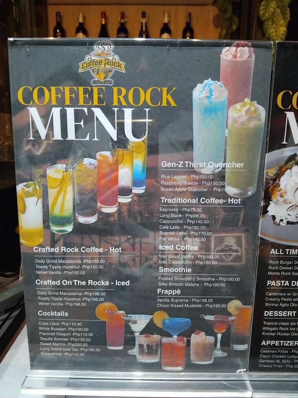 Original Coffee Rock printed drinks menu used as the concept reference